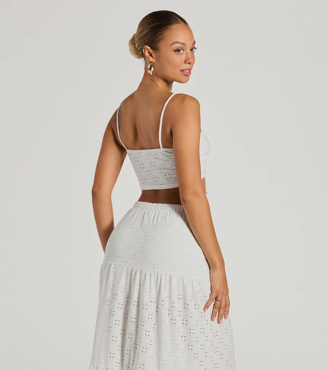 Vibe Of Summer Tie Front Eyelet Crop Top