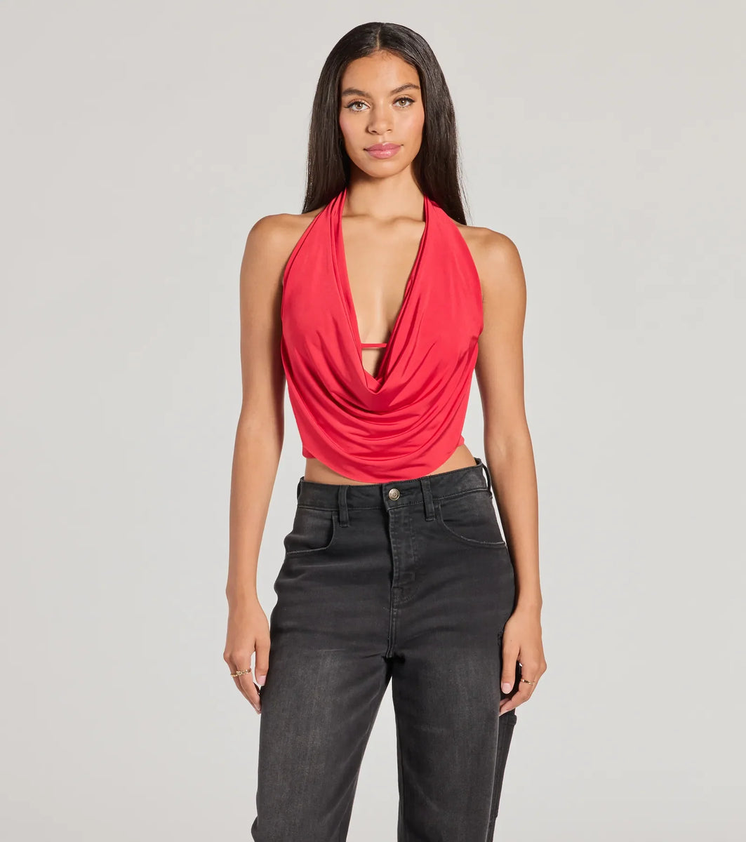 Take The Plunge Sleeveless Halter Crop Top