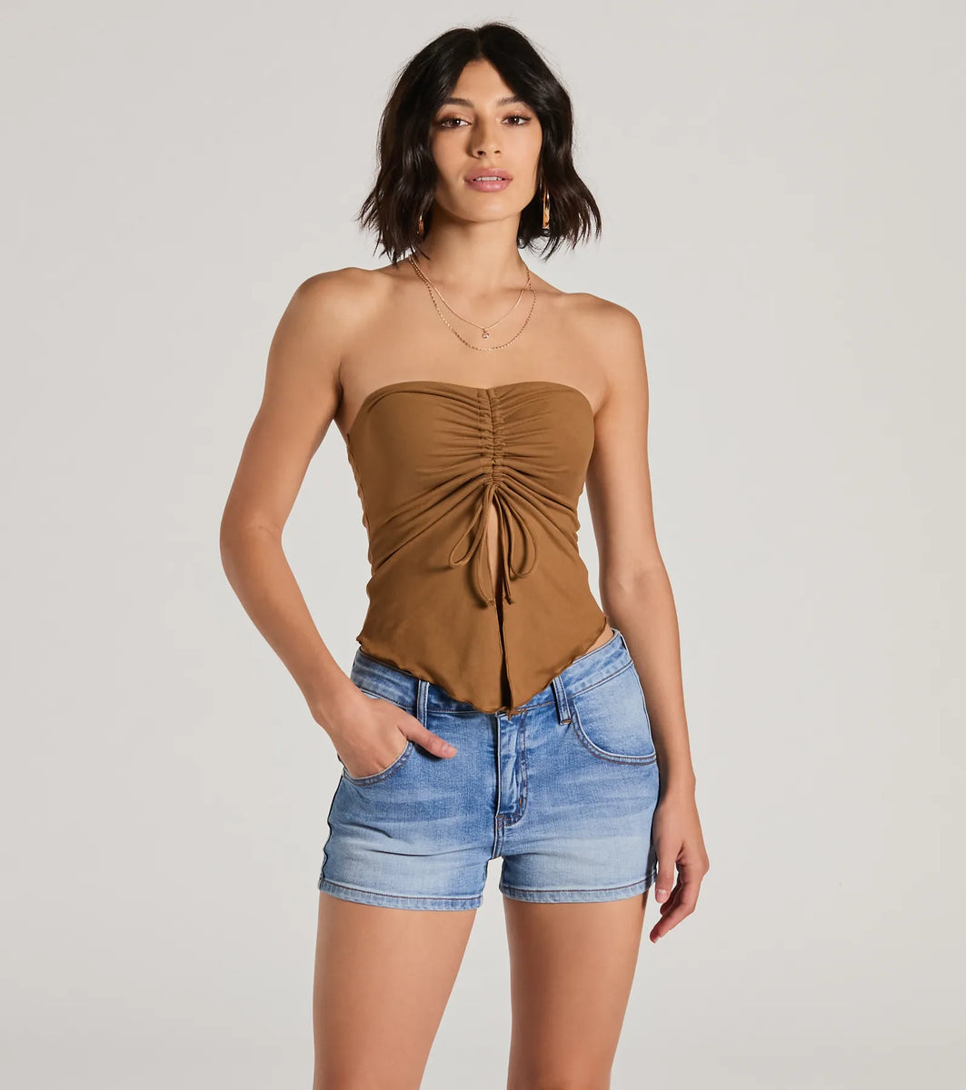 Hit The City Strapless Slit Crop Top