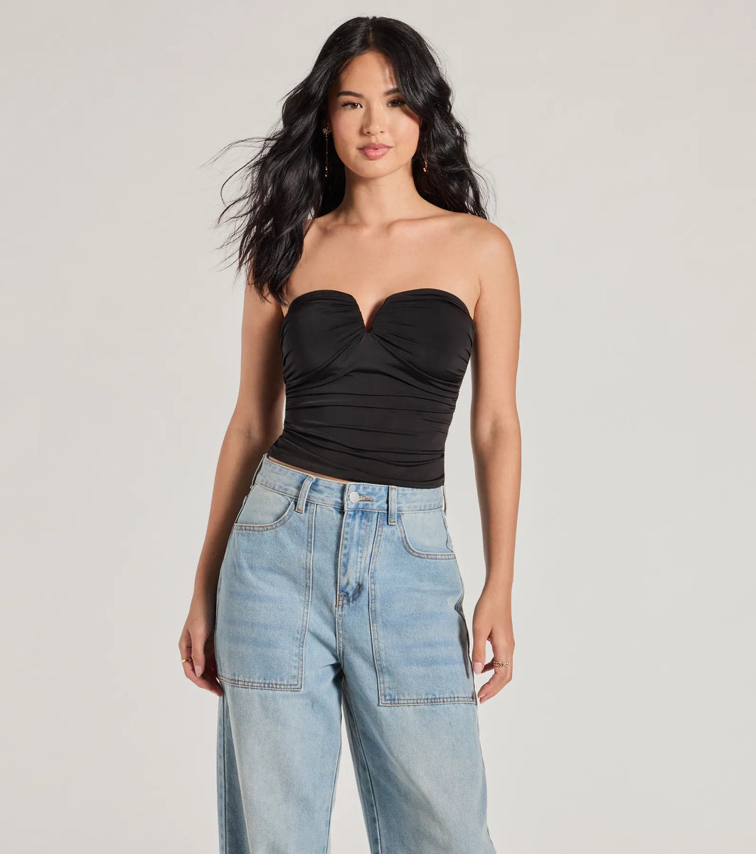 Flirty Find Strapless Ruched Knit Crop Top & Windsor