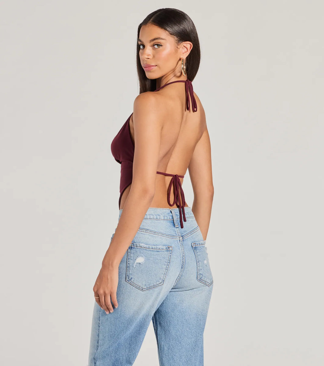 Sunny Day Cute Halter Open Back Crop Top