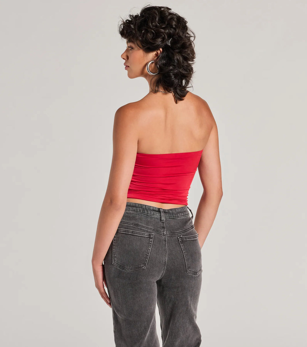 Flirty Find Strapless Ruched Knit Crop Top