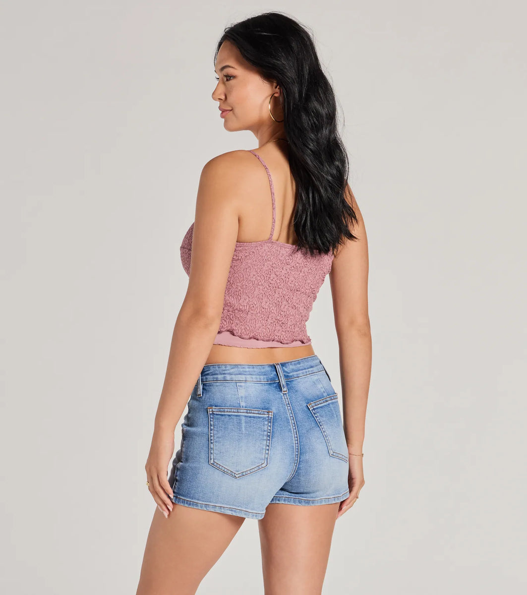 Sweetly Coy V-Neck Slit Lace Crop Top