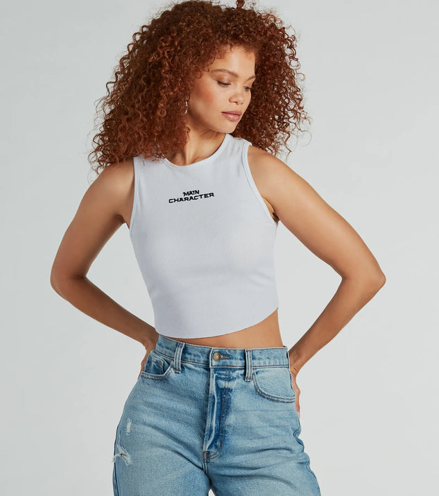 With fun and flirty details, the Main Character Sleeveless Tank Crop Top shows off your unique style for a trendy outfit for summer!