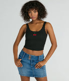 The crop top style of the Cherry Picking Lace Trim Tank Top adds a sultry detail to your going-out outfits or everyday looks.