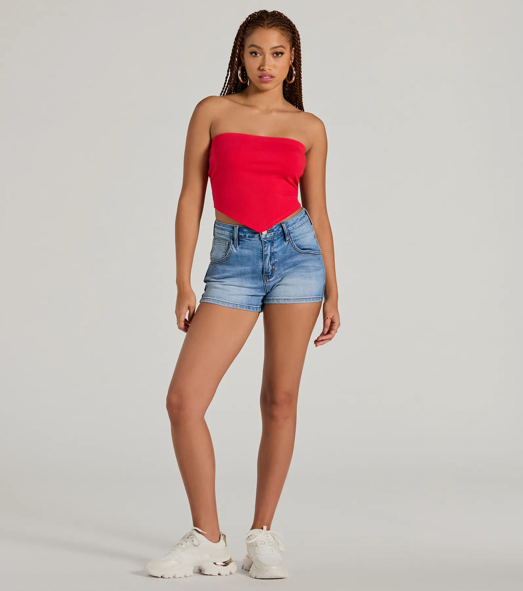 Flirty Focus Strapless Rib Knit Tube Crop Top