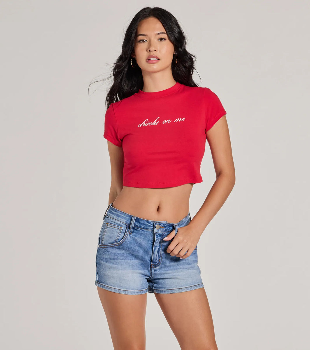 Drinks On Me Cropped Graphic Tee