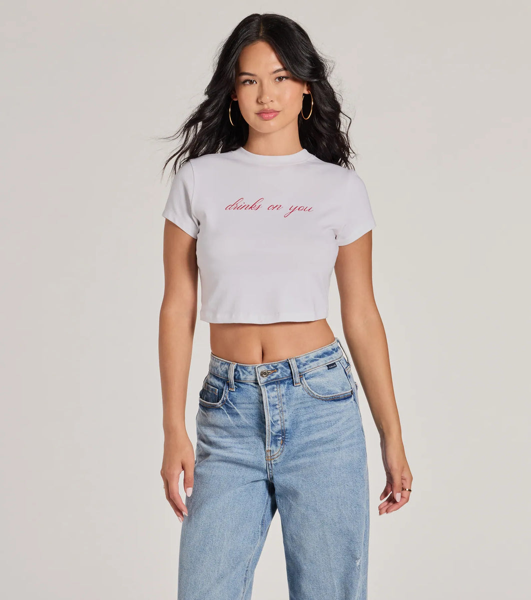 Drinks On You Cropped Graphic Tee