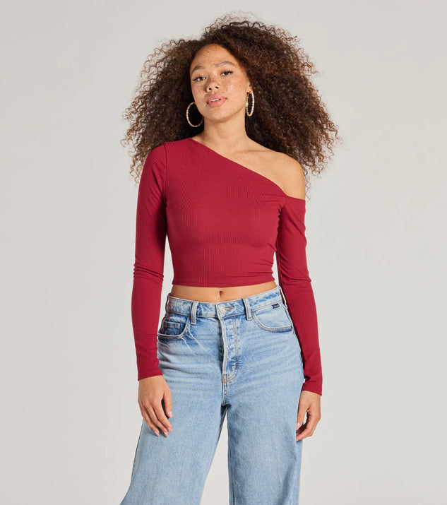 Effortlessly Chic One Shoulder Ribbed Crop Top Windsor