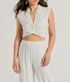 Breezy Mood Collared Linen Crop Top