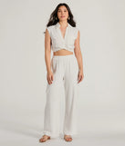 Breezy Mood Collared Linen Crop Top