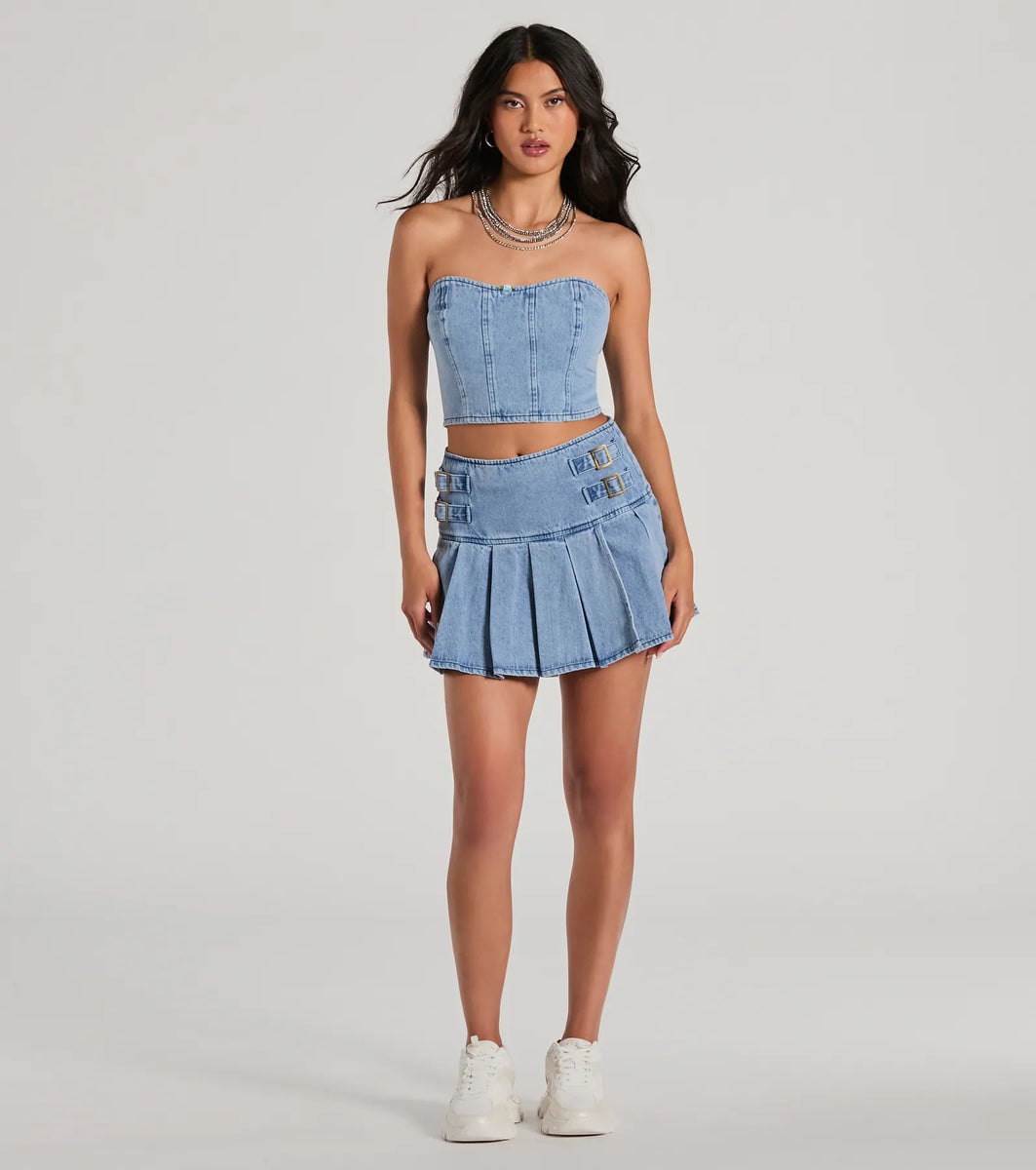 Flirty Duo Strapless Sweetheart Denim Crop Top