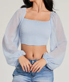 Whether fitted or flowy, the Too Sweet Long Sleeve Smocked Chiffon Crop Top is a long-sleeve top that offers endless styling options as a layer or a standalone piece to elevate your outfit for the season.