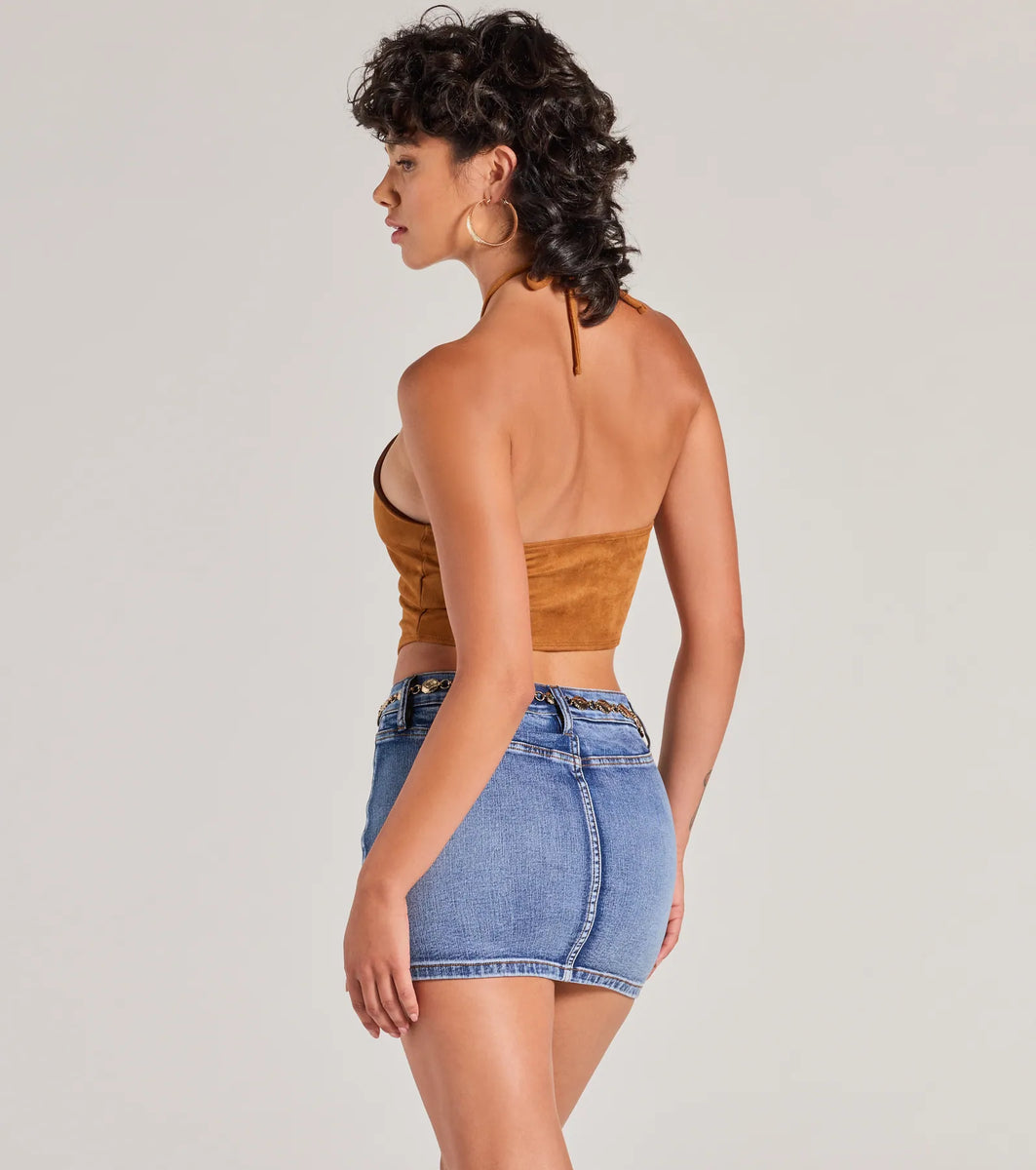 Western Trend Hanky Hem Halter Crop Top