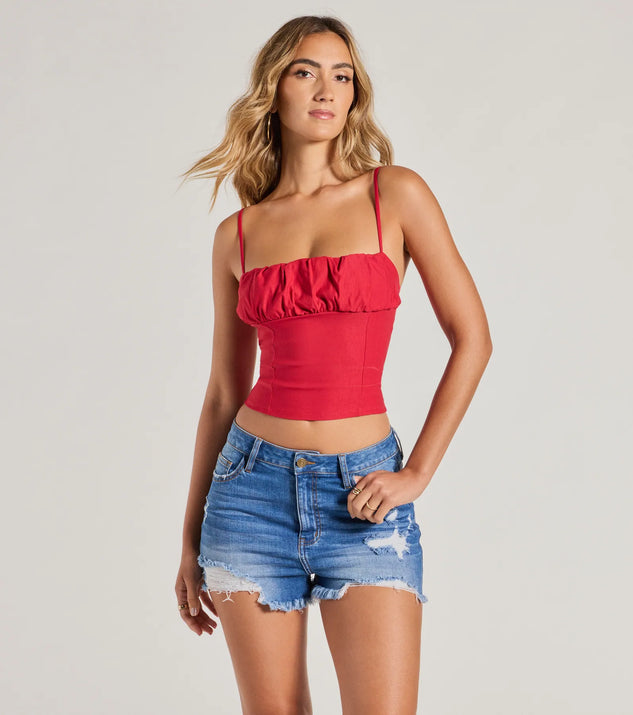 Double Up Sleeveless Ruched Crop Top