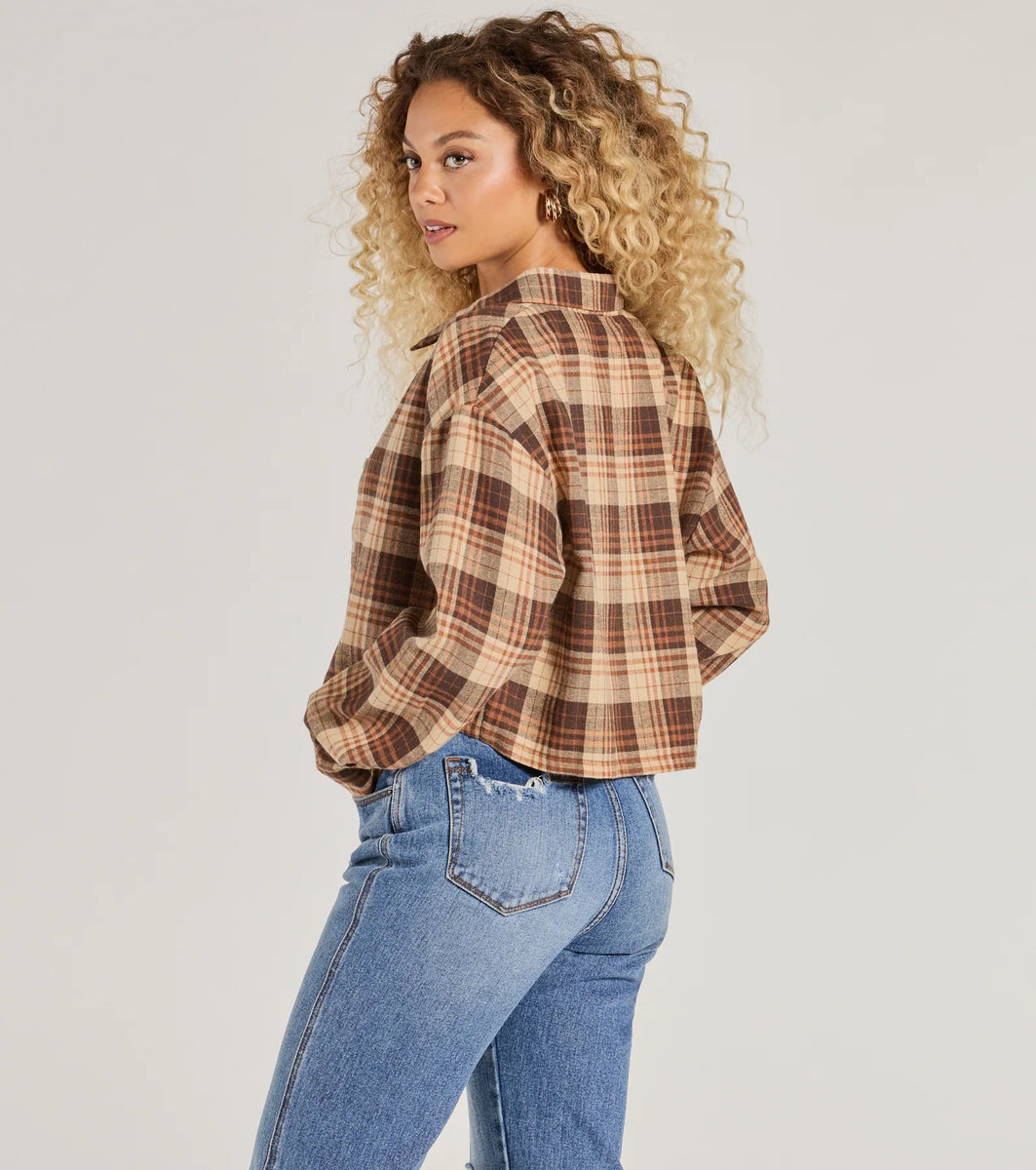 Casual Act Button-Up Plaid Crop Top