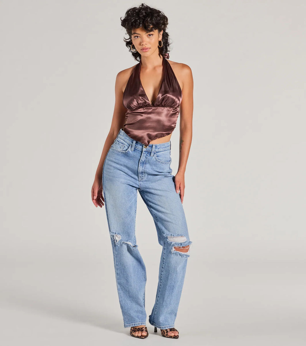 Silky Sleek Satin Halter Crop Top