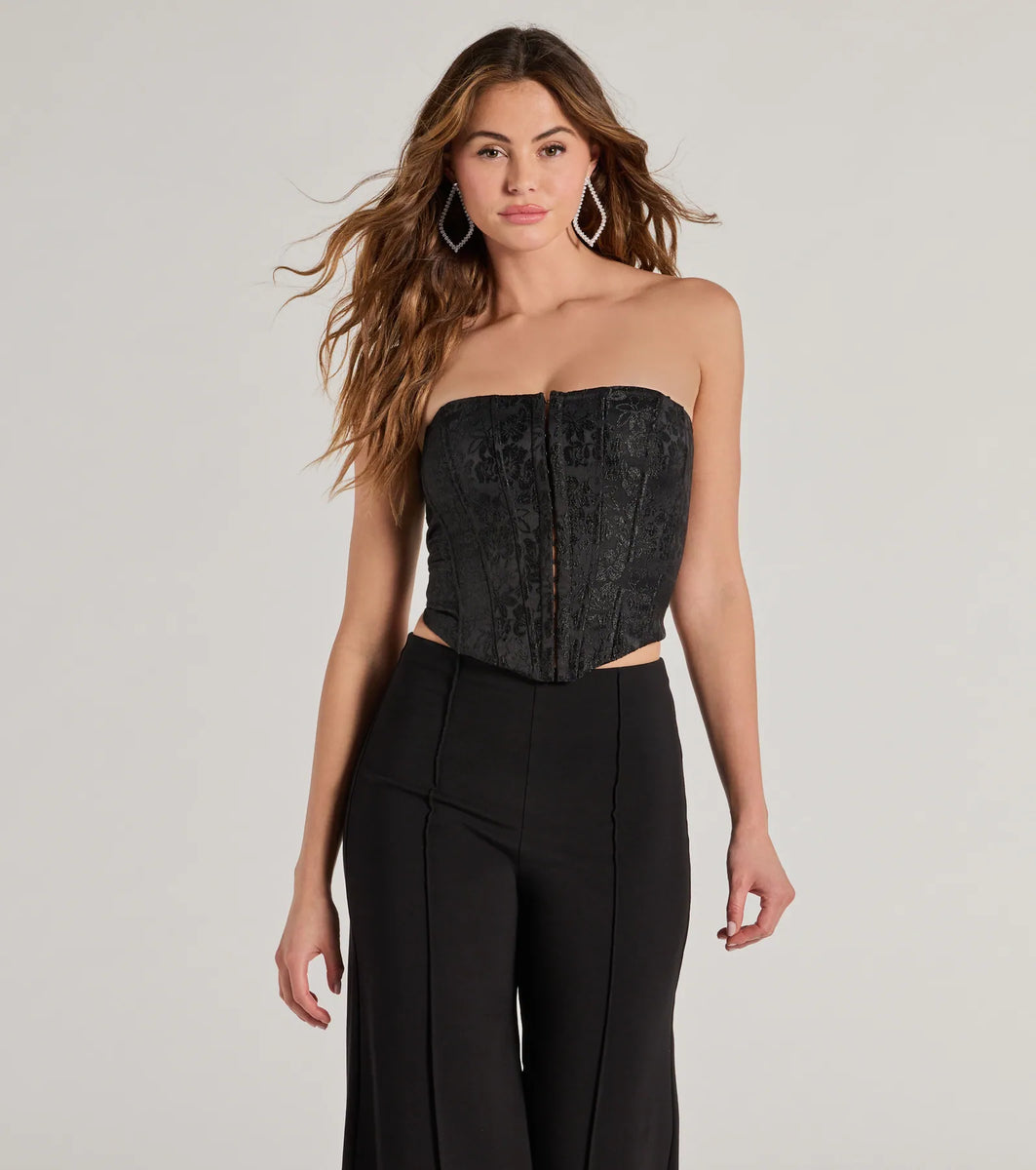 Sultry Strapless Floral Jacquard Corset Top