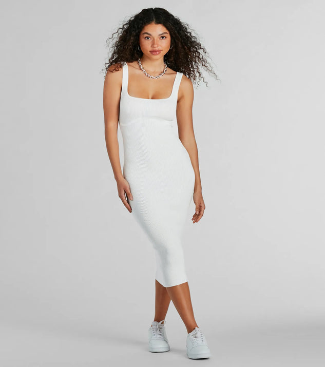 The midi dress length on the Perfect Pick Ribbed Knit Bodycon Midi Dress provides an elevated silhouette perfect for any party, occasion, or everyday styling.