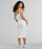 Essential for vacations or summer days, the Perfect Pick Ribbed Knit Bodycon Midi Dress is a sundress or milkmaid dress with sleek and flirty details.