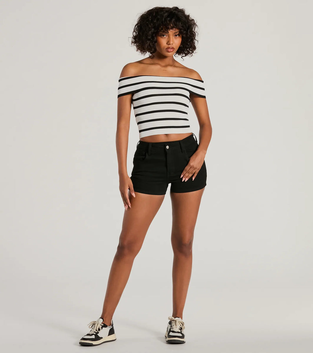 Just Your Stripe Off-The-Shoulder Crop Top