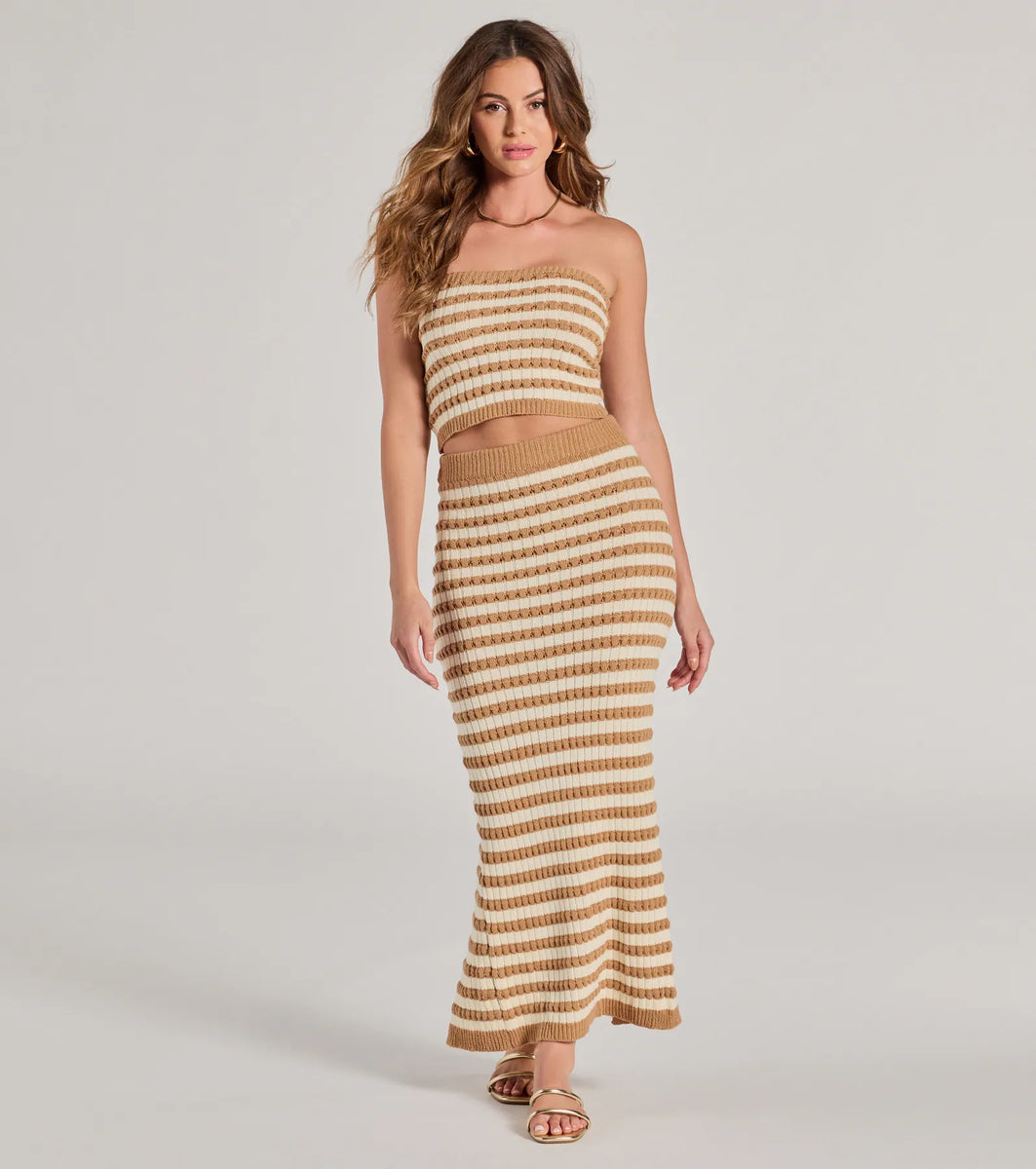 Seaside Cutie Strapless Striped Knit Crop Top