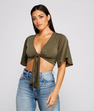 Kimono Sleeve Tie Front Top