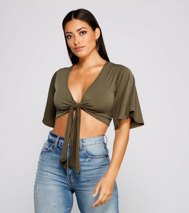 Kimono Sleeve Tie Front Top