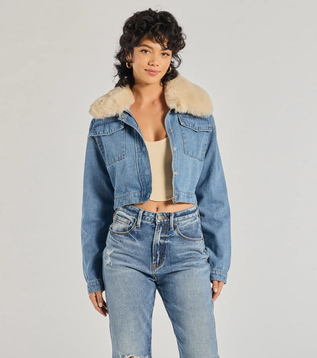Casual Trendsetter Faux Fur Denim Trucker Jacket Windsor