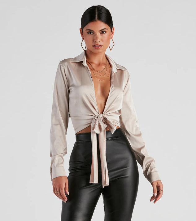 So Sleek Satin Tie Front Blouse Windsor