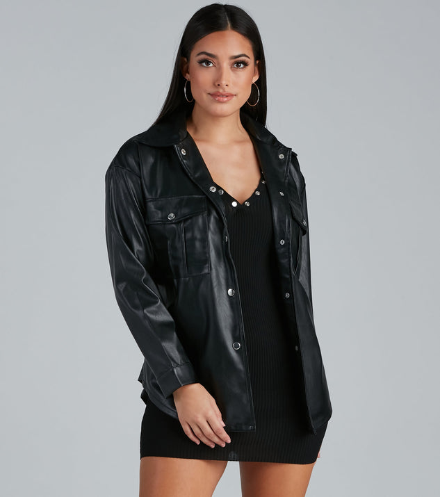 Sleek Trends Faux Leather Tie-Waist Shacket