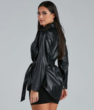 Sleek Trends Faux Leather Tie-Waist Shacket