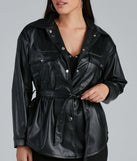 Sleek Trends Faux Leather Tie-Waist Shacket