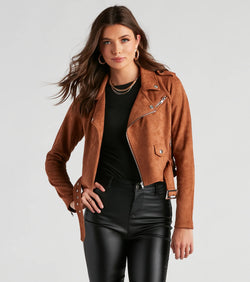 Stylishly Cinched Belted Moto Jacket