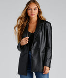 Trendy Oversized Faux Leather Blazer is a trendy pick to create 2024 concert outfits, festival dresses, outfits for raves, or to complete your best party outfits or clubwear!