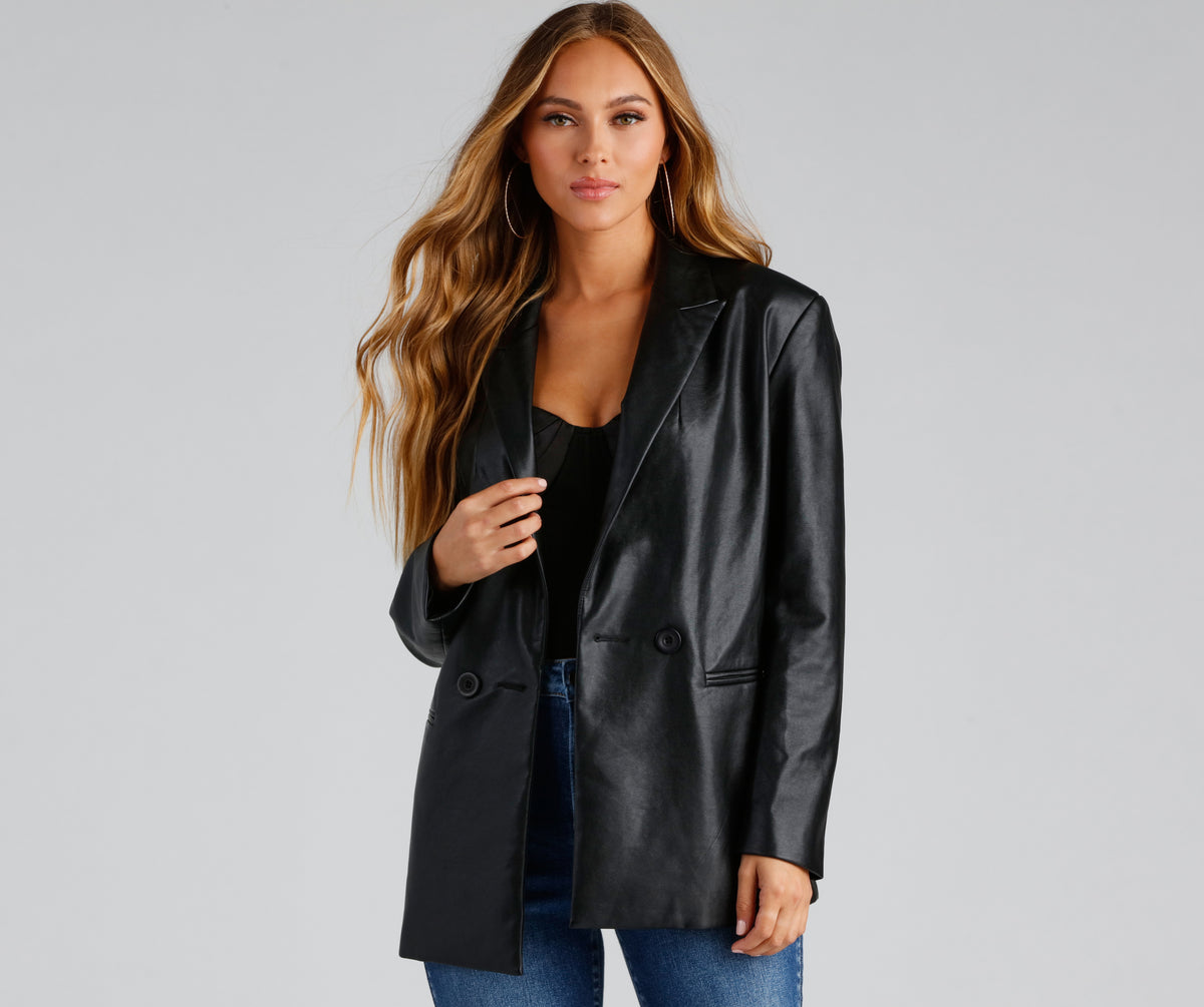 Windsor Trendy Oversized Faux Leather Blazer | Hamilton Place