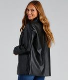 Trendy Oversized Faux Leather Blazer is a trendy pick to create 2024 concert outfits, festival dresses, outfits for raves, or to complete your best party outfits or clubwear!