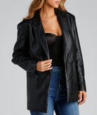 Trendy Oversized Faux Leather Blazer is a trendy pick to create 2024 concert outfits, festival dresses, outfits for raves, or to complete your best party outfits or clubwear!