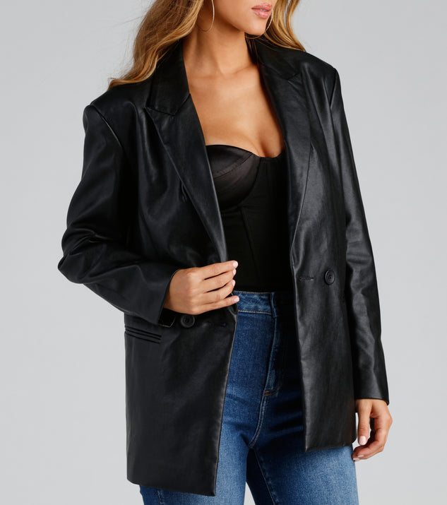 Trendy Oversized Faux Leather Blazer & Windsor