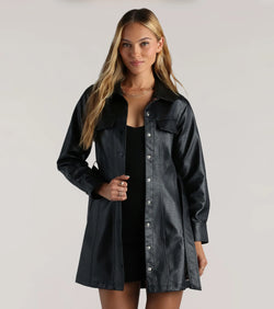 Elevated Affair Faux Leather Trench Coat