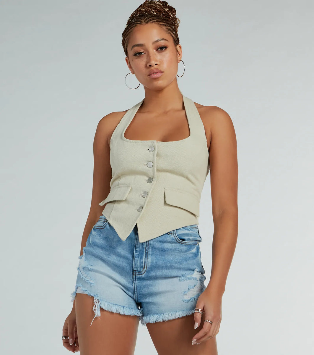 Best Style Halter Button Up Vest