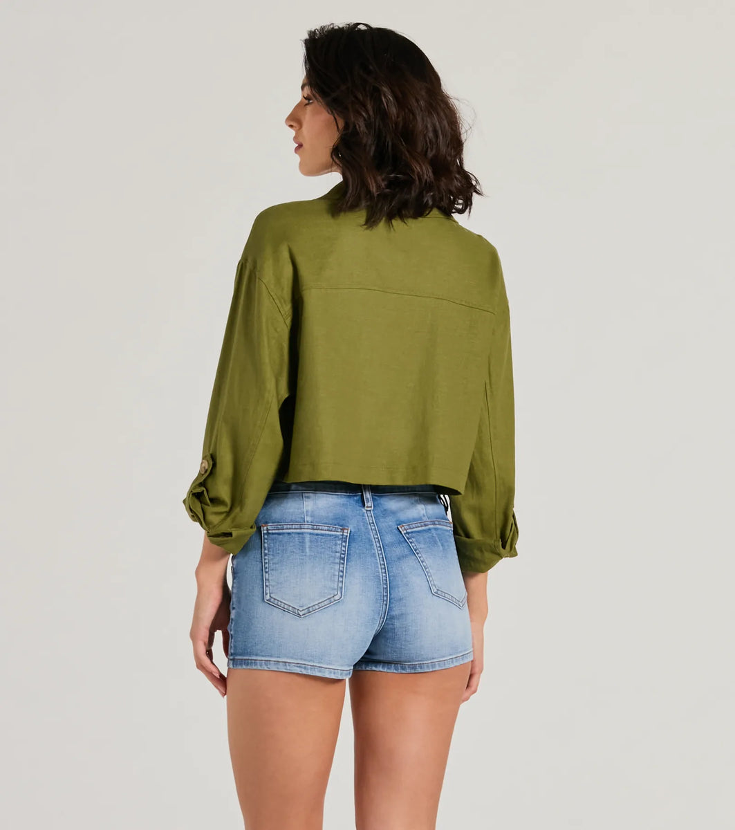 Effortless Personality Button Up Crop Linen Shacket