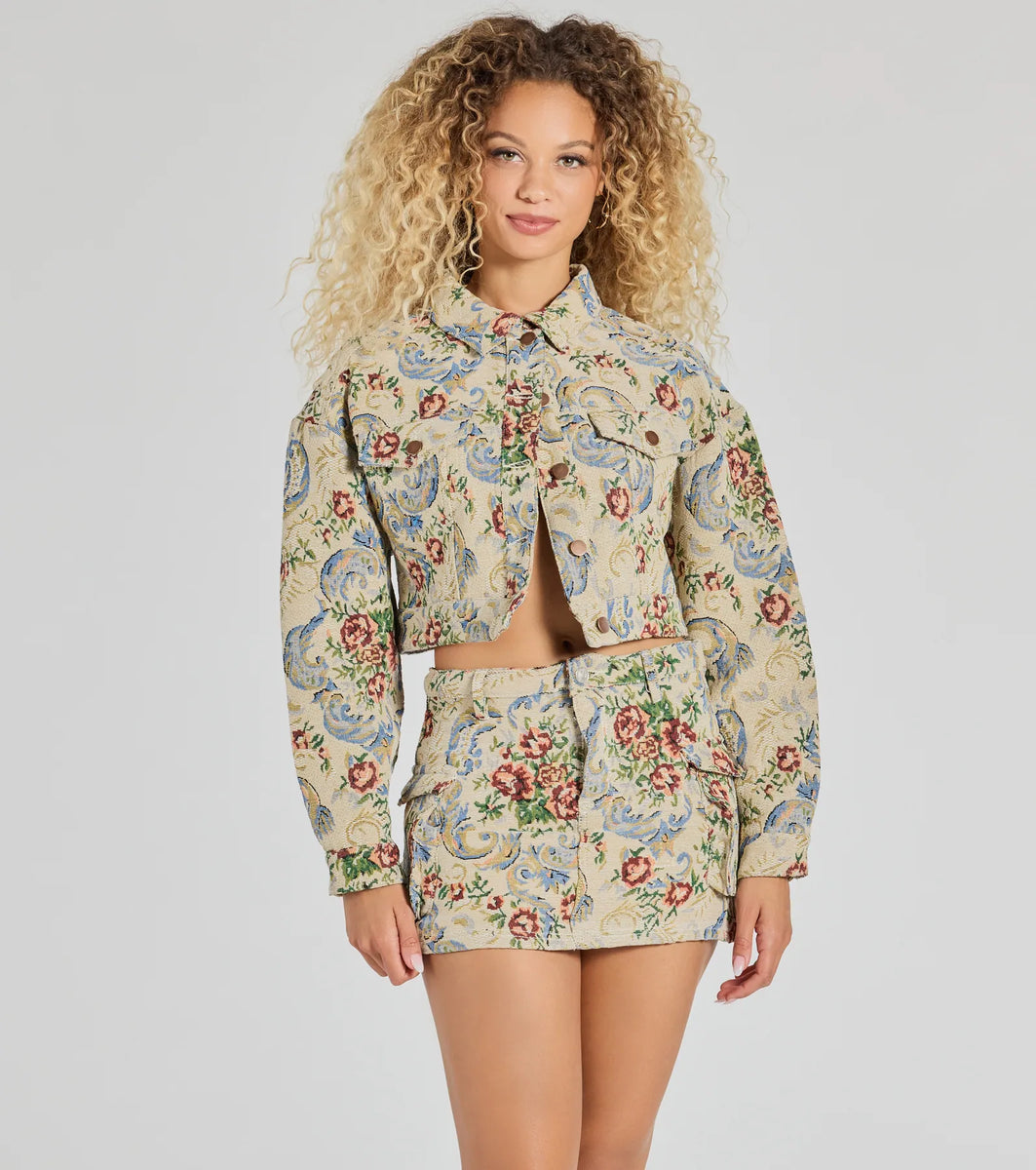 Falling For Floral Tapestry Cropped Jacket