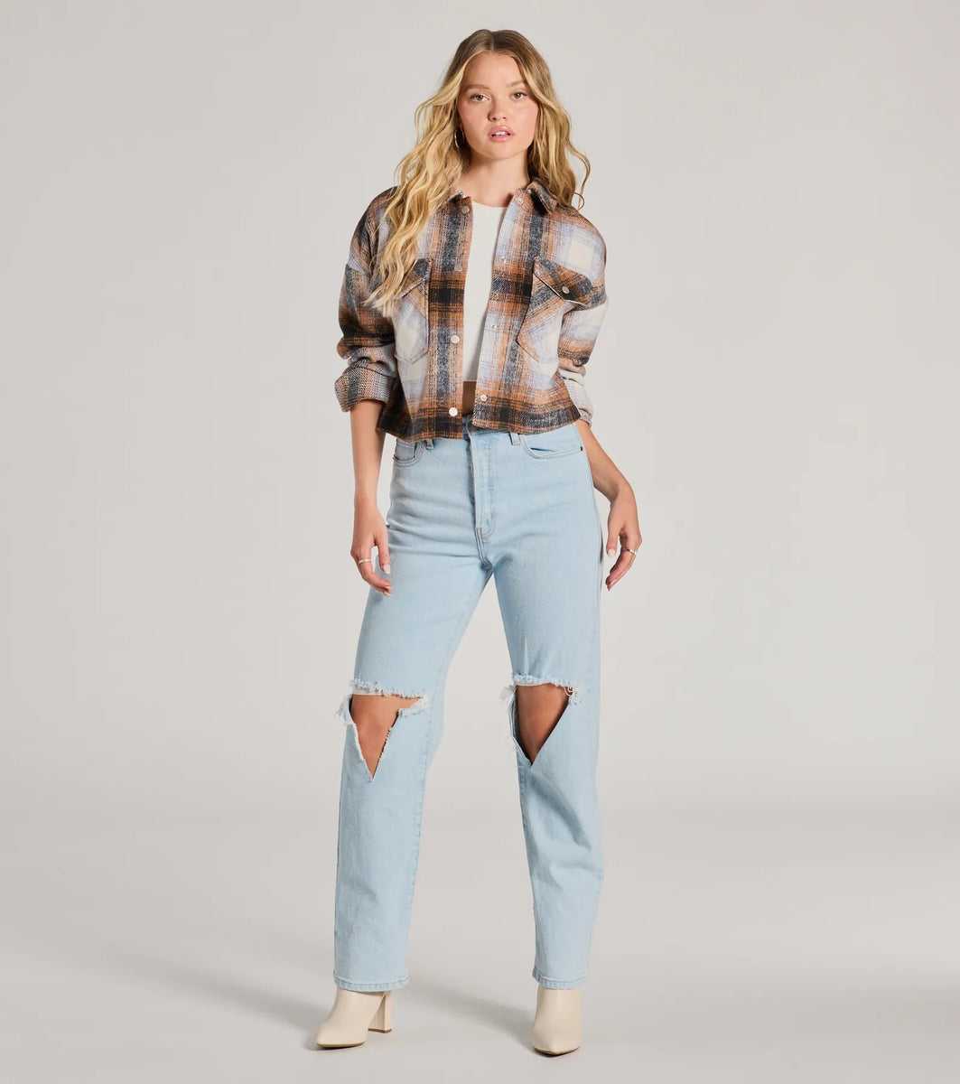 Cozy Cute Plaid Woven Cropped Shacket