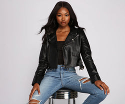 Get ready for any event with the Biker Chic Crop Jacket in black, an essential start to creating a versatile holiday outfit for women for holiday parties, cocktail hours, or NYE events.