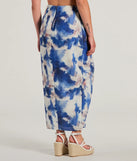 Chic Muse Watercolor Wrap-Slit Midi Skirt