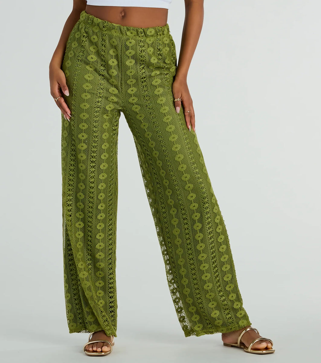 Weekend Breeze High-Rise Crochet Palazzo Pants