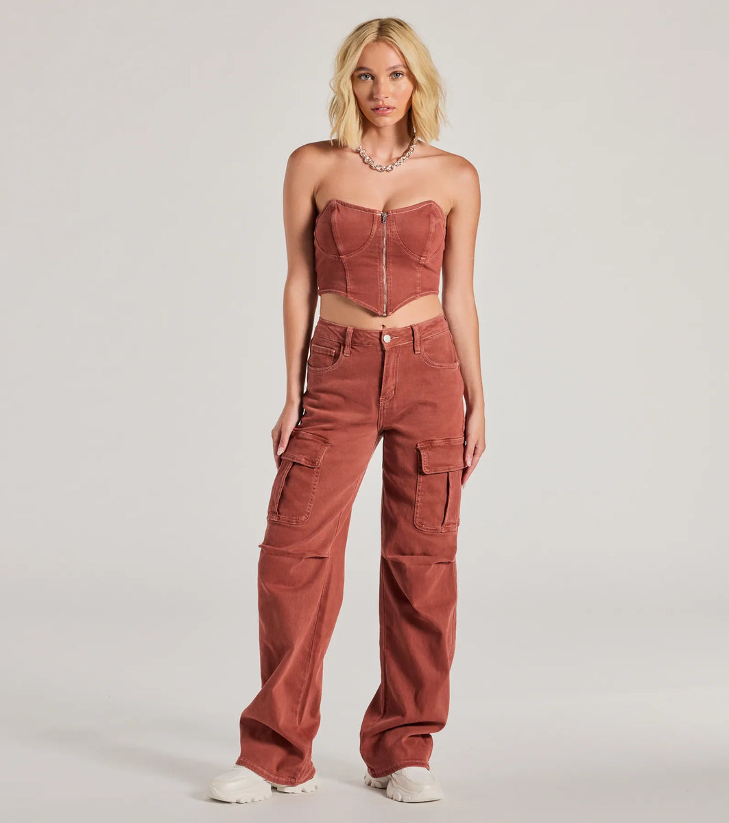 Carefree Cool High Rise Cargo Denim Pants