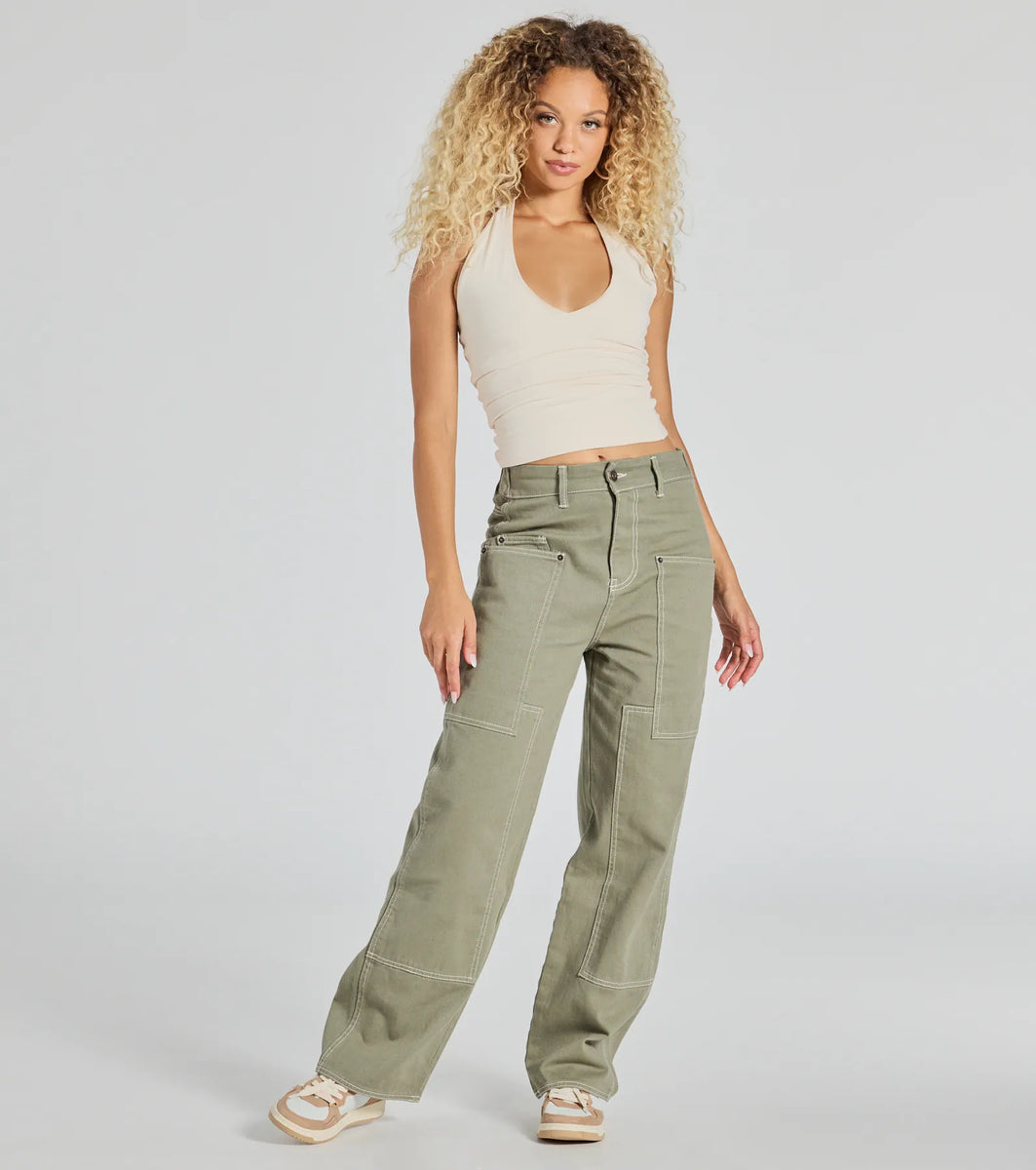 Effortlessly Casual Wide-Leg Twill Cargo Pants