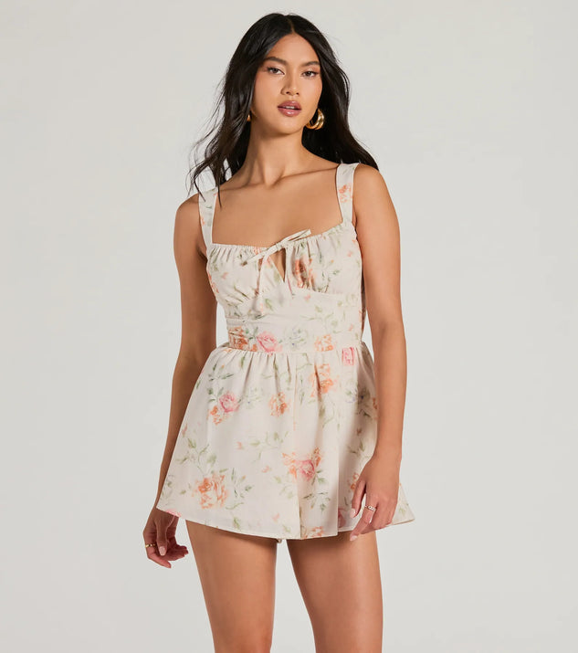 Flirty Choice Sleeveless Lace-Up Floral Romper